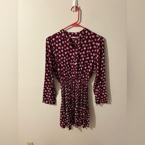 LeShop Elegant Burgundy Dress with Floral Accents Size Small